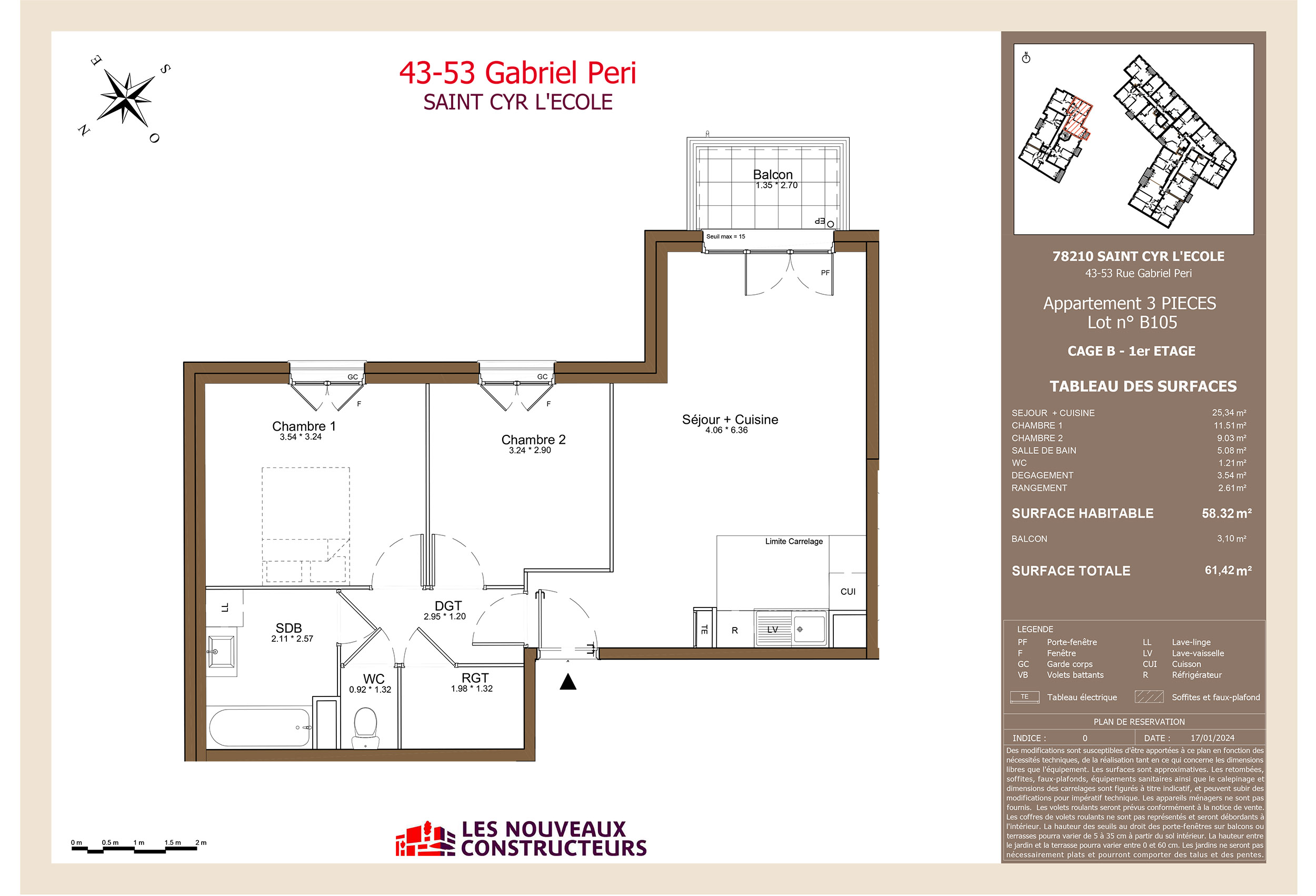 SAINT CYR L'ECOLE - Gabriel Peri - Lot 105 - 3 pièces