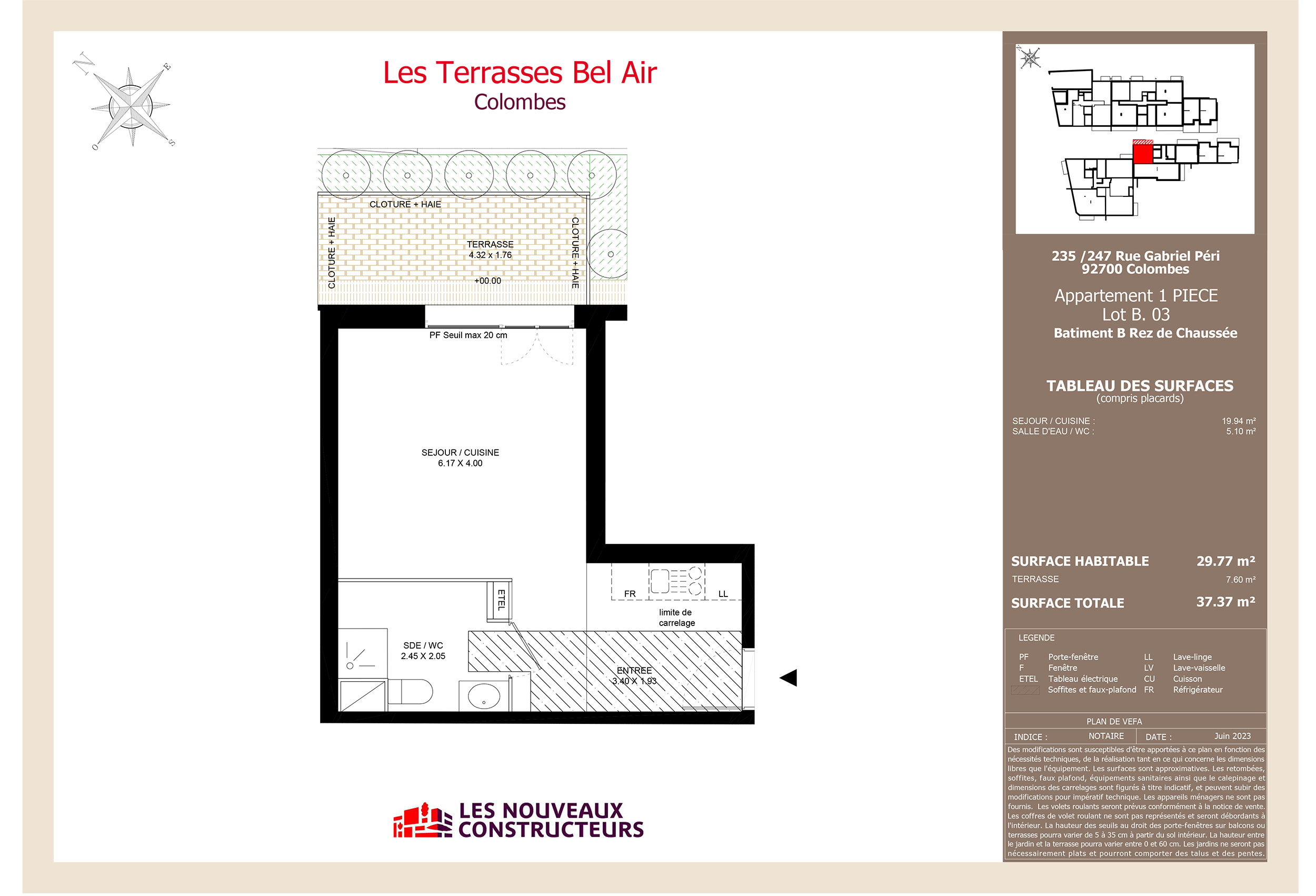 Colombes - Les Terrasses Bel Air - Lot b03 - 1 Pièce