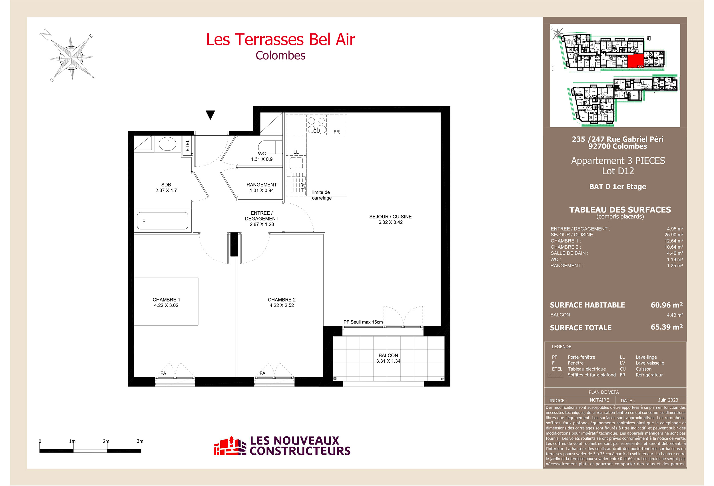 Colombes - Les Terrasses Bel Air - Lot d12 - 3 Pièces
